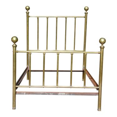 Antique Early 20th Century High Back Brass Cannonball Full Double Bed Frame