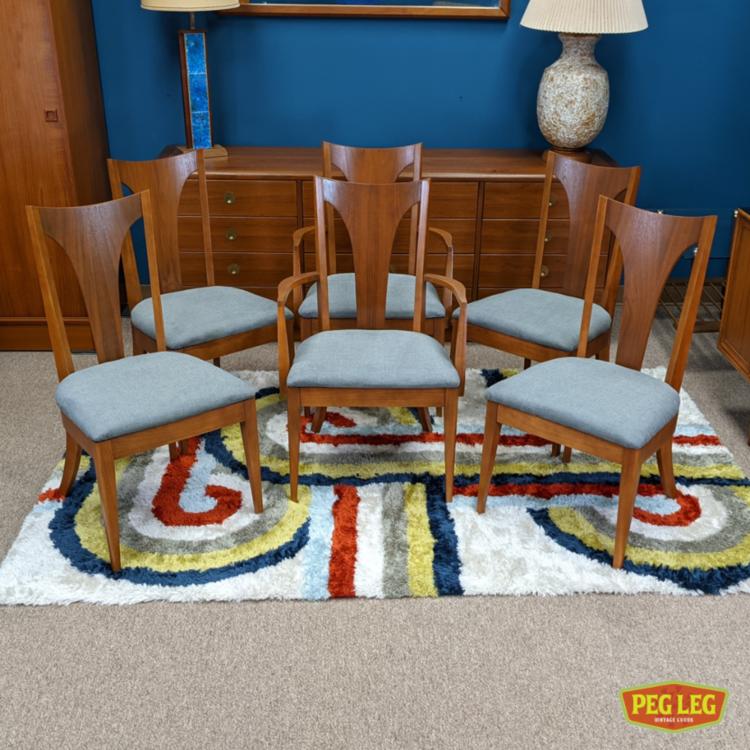 Set of 6 Mid-Century Modern walnut dining chairs with new upholstery