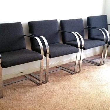 Set of 4 Charcoal Grey Flat Bar Brno Chairs by Mies Van Der Rohe From Gordon Intl 