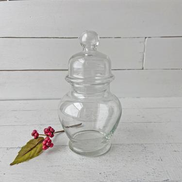 Small Princess Apothecary Jar With Lid // Vintage Hand Blown Clear Apothecary Canister // Antique Clear Glass Storage // Perfect Gift 