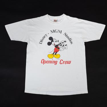 80s MGM Studios Mickey Mouse Crew T Shirt - Men's Medium, Women's Large | Vintage White Disney Cartoon Graphic Tee 