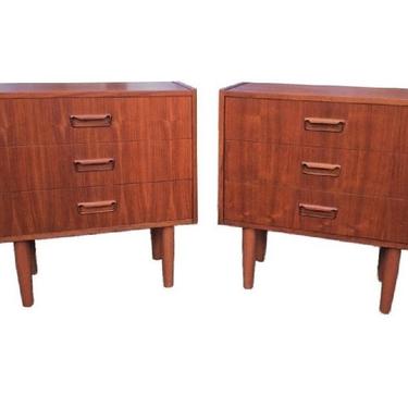 Mid Century Modern Danish Mobler Teak Pair of Nightstands End Table Set with Sculpted handles (PureVintageNYC) 