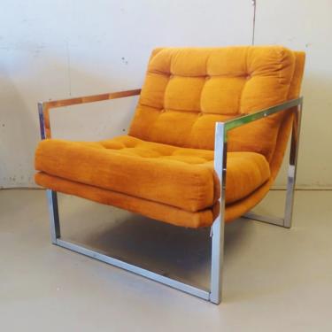 Vintage Modern Milo Baughman Style Chrome Lounge Chair 