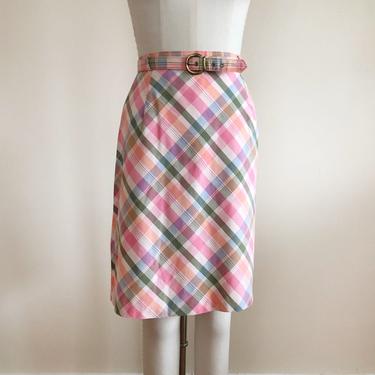 Pastel Plaid Mini-Skirt with Belt - 1970s 
