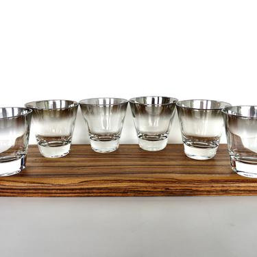 6 Silver Fade 4oz Cocktail Glasses, Vintage Vitreon Queens Lustreware Small Cordials, Mid Century Modern Silver Double Shot Glasses 
