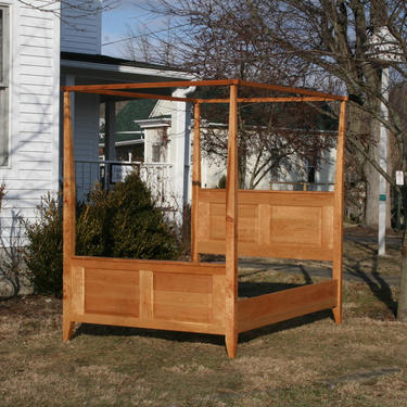 CcRnP7 Canopy Solid Hardwood Bed with Trim and tall foot board and paneled head board - natural color 