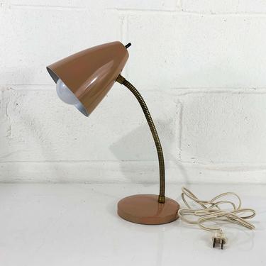 Vintage Gooseneck Desk Table Lamp Peach Tan Metal Base Light Lampshade MCM Mad Men Mid-Century Modern 60s Accent Lighting Atomic Danish 