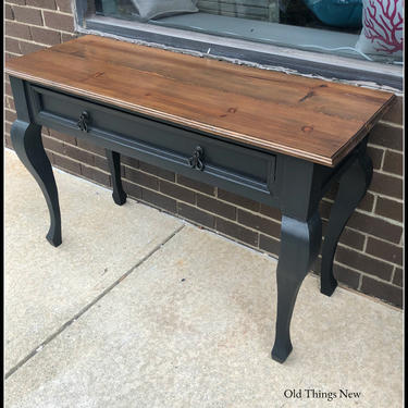 Vintage Painted Black Mexican Pine Sofa Entryway Table 