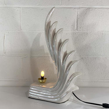 Vintage 1980s Art Deco Revival Era Sculptural Cascading Lamp Abstract Wave 80s Iredescent Table Large Light Lighting Statement 
