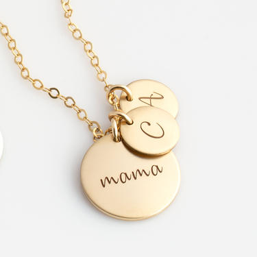 Gold Disc Necklace for New Mom - Mom Necklace - Personalized Necklace for Mom - Birth Flower Mom Necklace - Kids Initials Necklace 