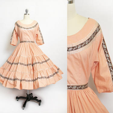 Vintage 1950's Patio Dress Squaw Set Western 2 Piece Skirt Blouse 