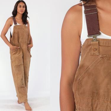 90s Carhartt Overalls Work Baggy Pants Streetwear Cargo Dungarees Brown Coveralls Workwear Long Wide Leg Jeans Vintage Large 