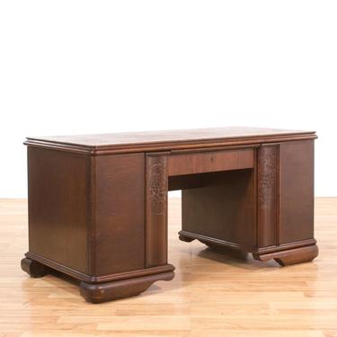 Art Deco Executive Desk W/ Cabinet & Pullout Drawers