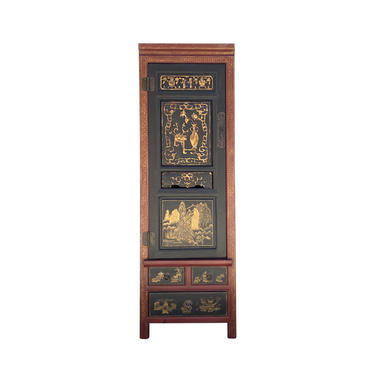 Chinese Fujian Black Red Golden Graphic Armoire Storage Cabinet cs6087E 