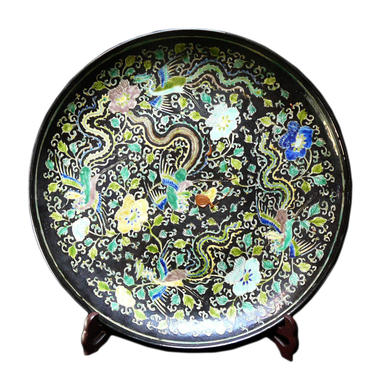 Chinese Black Color Phoenix Porcelain Plate Display vs810E 