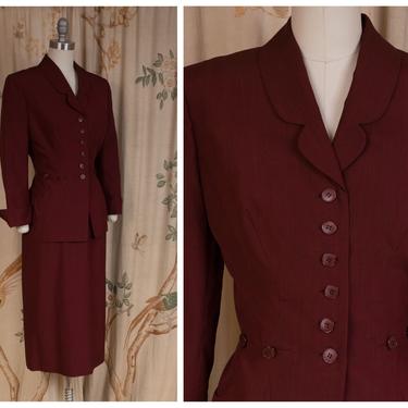 Vintage IRENE Suit - Exceptional Late 1940's/Early 50s Irene Lentz Designer Suit in Deep Red and Black with Exceptional Piecework 
