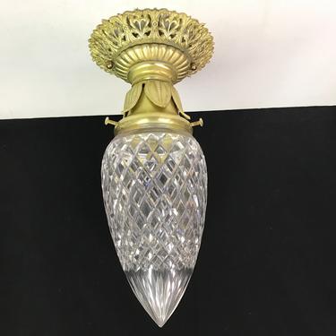 Ceiling Light Antique Cast Brass Victorian Filigree 3 1/4&quot; Shade Holder 1920 Brass Rewired shade not included 