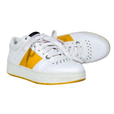 Jimmy Choo - White & Yellow Leather Lace-Up Sneakers w/ Crystal Star Hardware Sz 7.5