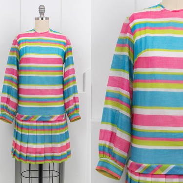 Vintage 1960's Stripe Mini Dress • Bright Pastel Mod Mini Dress • Size XS 