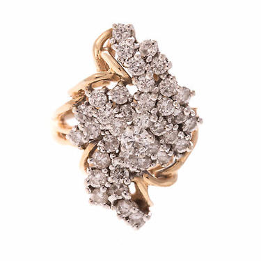 Vintagel 14K yellow gold ring featuring 31 full cut diamonds weighing approx. 2.50 ctw 
