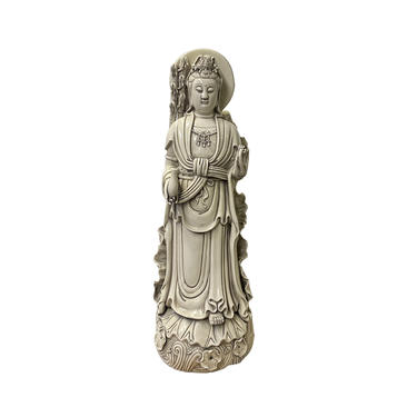 Oriental Vintage Finish Off White Ivory Color Porcelain Kwan Yin Statue ws1467E 