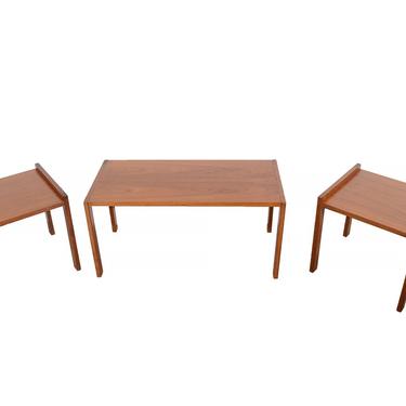 Teak Coffee Table with Two Table Sides Vitze Mobler Danish Modern Nesting Tables 