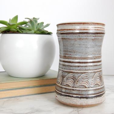 Studio Pottery Vase Vintage  Mid Century Pottery Cylinder Canister Catchall Boho Decor by PursuingVintage1