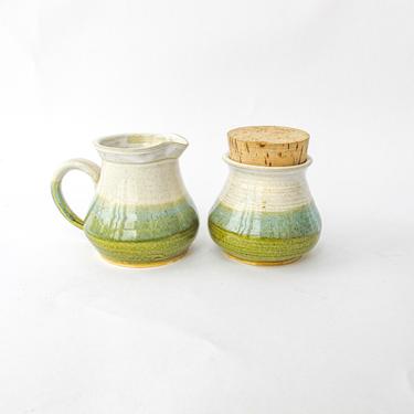Set of 2 Vintage Creamer and Sugar with Cork Stopper - Made in Portugal 