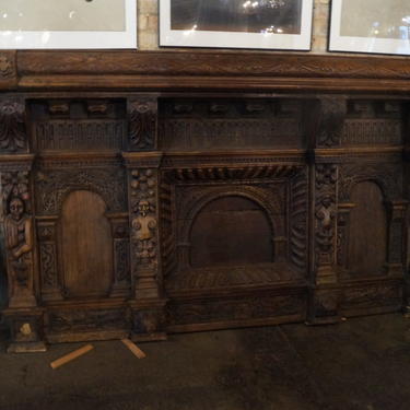 Ornate Carved Mantel Top w Lion Heads and Figures