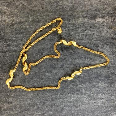 Gold chain and curls necklace by Roget - 1970s vintage costume jewelry 