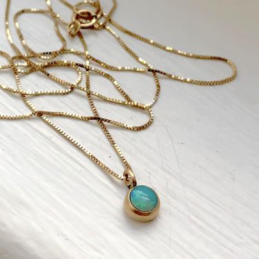 Tiny Opal Charm Pendant in Solid 14k Yellow Gold 