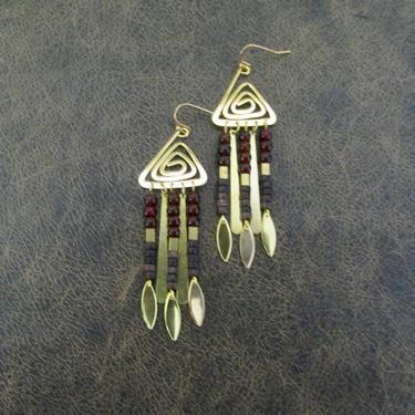 Bold chandelier earrings, African brass earrings, statement earrings, gypsy hippie earrings, Afrocentric red earrings, tribal boho chic 
