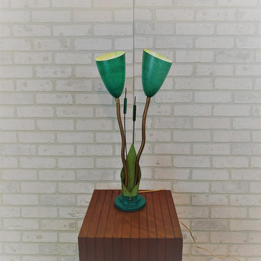 Mid Century Double Shade Turquois Lily Lilypad Gooseneck Desk Lamp 