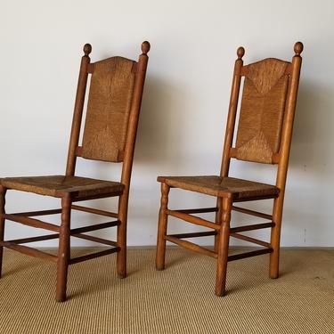 Vintage Mel Smilow French Country Style Woven Rush Accent Chairs - a Pair. 
