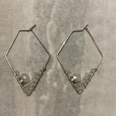 Moonstone Diamond Silver Earrings
