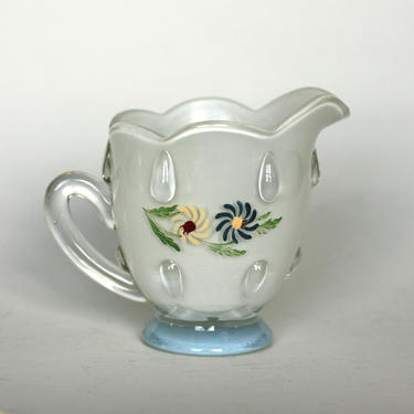 vintagr reverse paint creamer with hand painted flowers and crystal teardrops 
