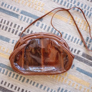 Vintage 1990s Snakeskin Leather Crossbody Purse - Boho Brown Leather Handbag 