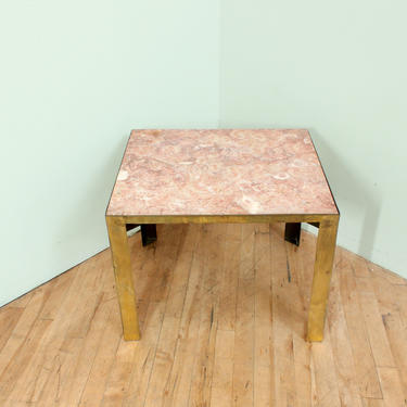 Mid Century Modern Pink Marble and Brass Accent Table Side Hollywood Regency 