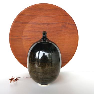 Vintage Studio Ceramic Weed Pot Vessel, Signed Minimalist Hand Thown Pottery Vase 