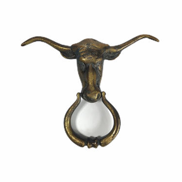 Vintage Brass Longhorn Cattle Cow Door Knocker 