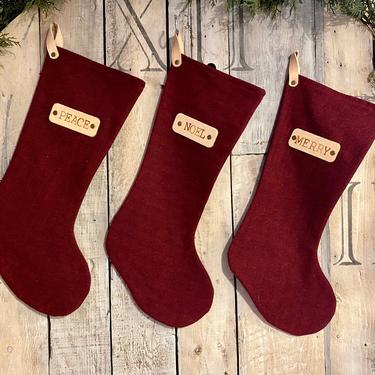 Set of 3 Red Stockings with Leather Branded Plate 