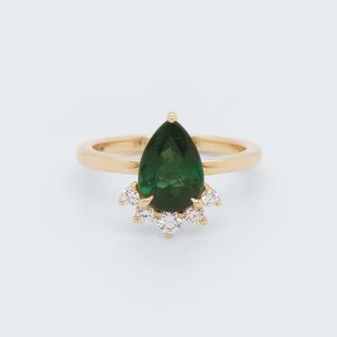 Evelyn 1.85ct Pear Cut Tourmaline Engagement Ring with Diamond Crown Accent