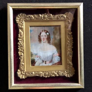 George Lethbridge Saunders Portrait of Lady Clementina Villiers ca. 1840 Miniature Painting on Board Free Shipping 
