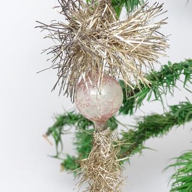 Antique Mercury Glass Ball in Tinsel Icicle and Spray Christmas Ornament, Vintage Victorian 