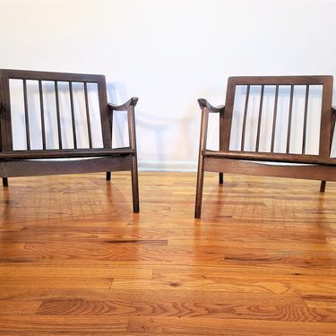 Mid Century Danish Modern Pair of Wood Lounge Chairs Made in Yugoslovia 