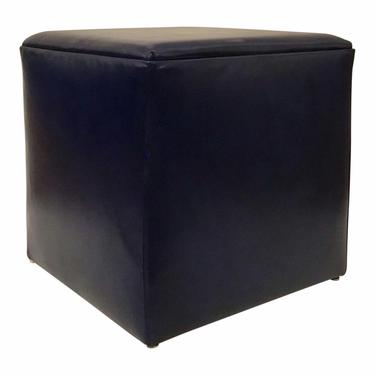 Leather Craft Modern Blue Leather Cube Ottoman