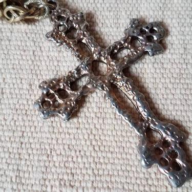Brutalist cross necklace with thick rope chain, 1960s 