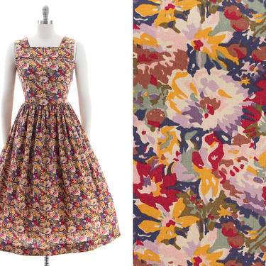 Vintage 1980s 1990s Sundress | 80s 90s LAURA ASHLEY Floral Print Cotton Full Skirt Pockets Grunge Cottage Core Midi Day Dress (small/medium) 