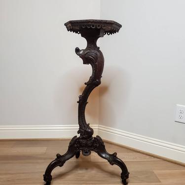 Early 19th Century Venetian Rococo Pedestal Table / Stand - Antique Italian Rocaille Scroll Carved 