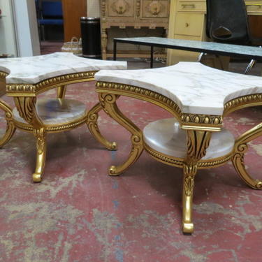 Vintage French style pr. of marble top side tables